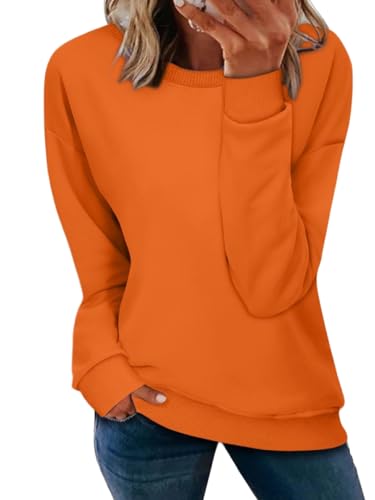 NEYOUQE Sweatshirt Damen Tops Langarm Rundhals Einfarbig Seitenschlitz Aesthetic Clothes Tshirt Pullover Damen Orange M von NEYOUQE
