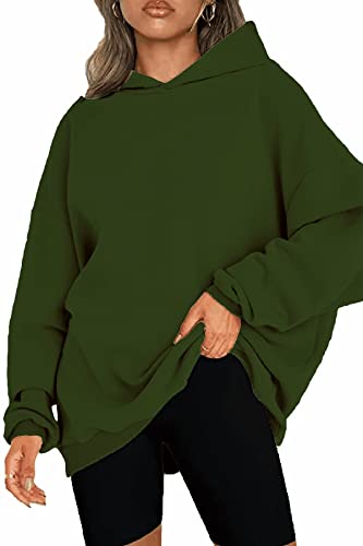 NEYOUQE Sweatshirts Damen Pulli Langarm Einfarbig Loose Pullover für Damen Fleece Gefüttert Soft Sweatshirt Damen Hoodies Tops Grün XXL 50-52 von NEYOUQE