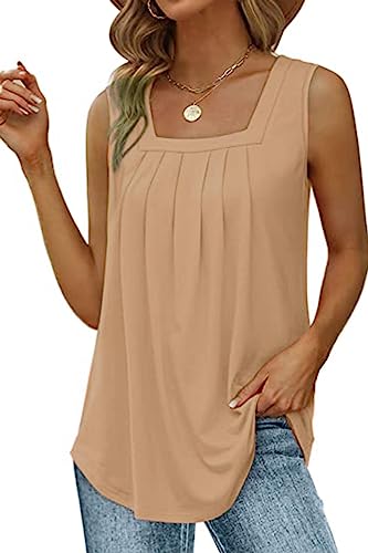 NEYOUQE T Shirt Damen Tops Sommer Quadratischer Kragen Ärmellos Tunika Damen Sommer Einfarbig Lässig Bluse Damen Sommer Tanktops Frauen Khaki XXL 50-52 von NEYOUQE