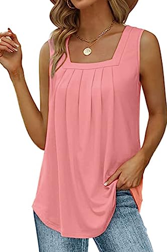 NEYOUQE Tanktops Frauen Damen Bluse Sommer Quadratischer Kragen Ärmellos Damen Oberteile Einfarbig Lässig T Shirts Damen Sommer Rosa M 40-42 von NEYOUQE