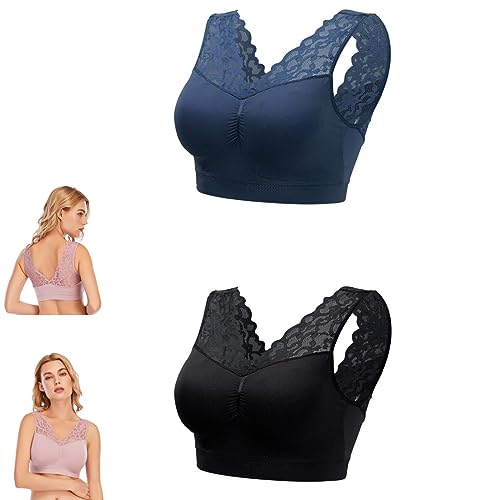 2PC-Women's Anti-Saggy Breasts Bra - Lace Breathable Comfort Sleep Sports Bra, Wirefree Lifting Bras (L, F) von NEZIH