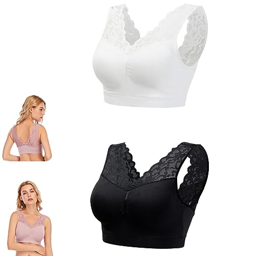 2PC-Women's Anti-Saggy Breasts Bra - Lace Breathable Comfort Sleep Sports Bra, Wirefree Lifting Bras (M, G) von NEZIH