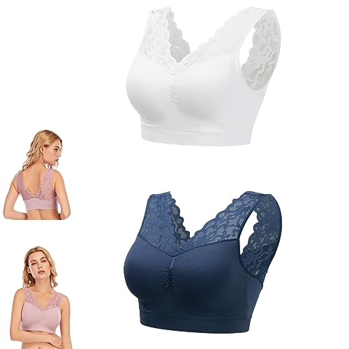 2PC-Women's Anti-Saggy Breasts Bra - Lace Breathable Comfort Sleep Sports Bra, Wirefree Lifting Bras (XL, H) von NEZIH