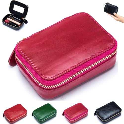 Lip Case, Kosmetiktasche aus Pouccowhide mit Spiegel, Lippenstift, Lipgloss, Kosmetik-Organizer, Geldbörse, kleine Aufbewahrungstasche für Mädchen und Frauen, Rosarot von NEZIH