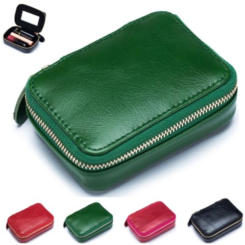 NEZIH Lip Case, Kosmetiktasche aus Pouccowhide mit Spiegel, Lippenstift, Lipgloss, Kosmetik-Organizer, Geldbörse, kleine Aufbewahrungstasche für Mädchen und Frauen, grün von NEZIH