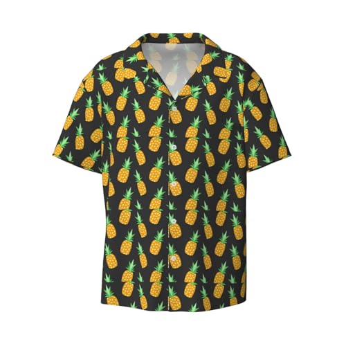 NEZIH Ananas-Druck vielseitige Herren-Hawaii-Hemden mit Vordertasche Kurzarm Button-Down-Strandhemden, Schwarz, 4XL von NEZIH