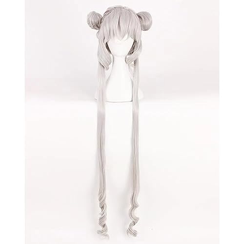 NEZIH Anime Coer Wig Tsukino Usagi Cosplay Perücken, Silbernes Langes Lockiges Haar, Geeignet Für Halloween-Party, Nachtleben, Karneval, Dekorationszubehör Für Damen, Anime-Geschenk von NEZIH