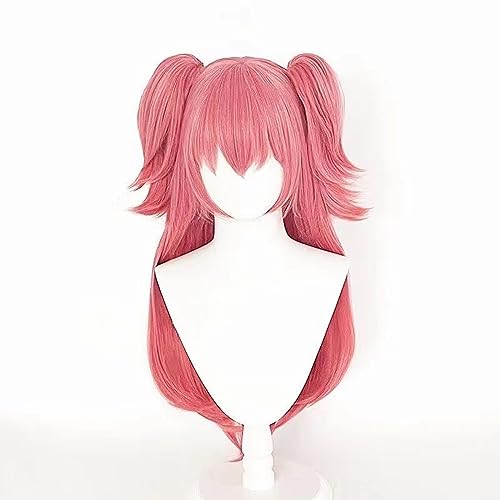 NEZIH Anime Coser Anime Cosplay Perücke for Project Sekai Colorful Stage Momoi Airi, Rosafarbene Zwillings-Pferdeschwanz-Perücke Mit Schleife, Geeignet Für Halloween-Partys, Anime-Karneval von NEZIH