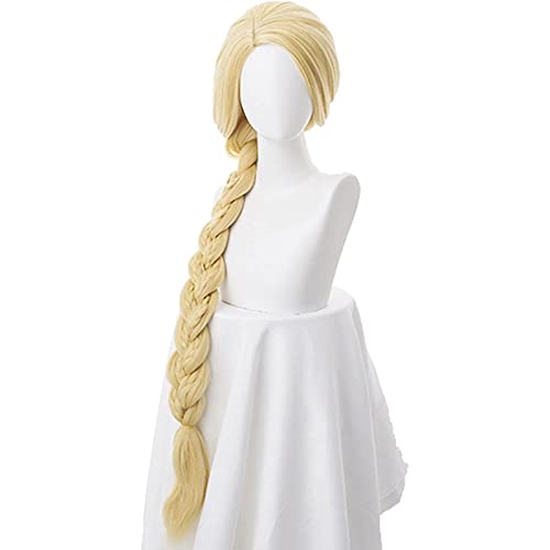 NEZIH Anime Coser Pruik Tangled Princess 120Cm 47" Gerade Blonde Super Lange Cosplay Perücke Rapunzel Synthetische Haar Anime Perücke+ Perücke Kappe, Dekorative Accessoires, Anime-Geschenk von NEZIH