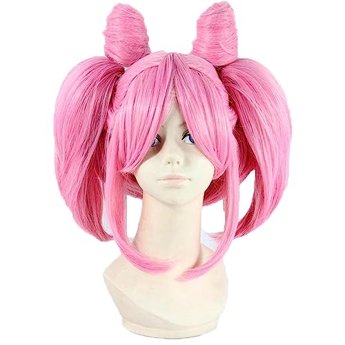 NEZIH Anime Coser Sailor Moon Sailor Chibi USA Chibiusa Kurzer Rosa Clip Pferdeschwanz Hitzebeständige Kunsthaar Cosplay Kostüm Perücke + Haarnetz, Dekorative Accessoires, Anime-Geschenk von NEZIH