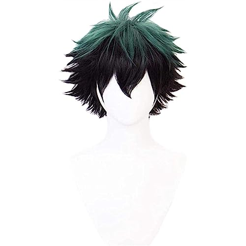 NEZIH Anime Coser Wig Anime Cosplay Perücke My Hero Academia Midoriya Izuku Deku Grün Umgekehrt Cosplay Party Perücke, Mit Perückenkappe, Halloween-Dekorationszubehör, Anime-Geschenk von NEZIH