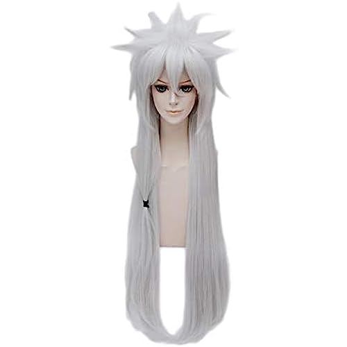 NEZIH Anime Jiraiya Lang Silber Pferdeschwanz Hitzebeständig Sythentic Haar Cosplay Kostüm Perücken + Perücke Kappe, Geeignet Für Halloween-Party, Nachtleben, Karneval, Dekorationszubehör von NEZIH