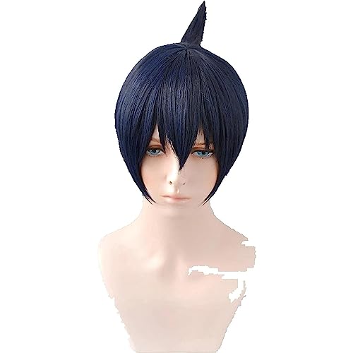 NEZIH Anime-Kettensäge-Mann Cosplay Hayakawa AKI-Perücken Kurze Blaue Schwarze Gemischte Hitzebeständige Synthetische Haarsplay-Perücke + Perücke-Kappe, Dekorative Accessoires, Anime-Fan-Geschenk von NEZIH