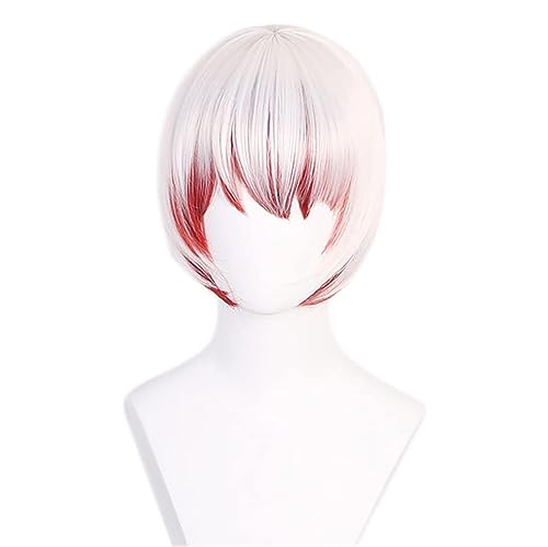 NEZIH Anime Perücke Für Bungo Stray Dogs Saigiku Jouno Cosplay Perücke,White And Red Short Perücke,Synthetisches Haar,Halloween Perücke,Für Karneval Weihnachten, Mit Perückenkappe von NEZIH