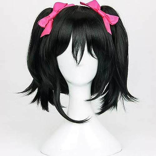 NEZIH Anime Perücke Für Lovelive Nico Yazawa Cosplay Perücke,Doppelte Pferdeschwanzperücke Mit Schleife, Halloween Perücke, Für Karneval Weihnachten, Mit Perückenkappe, Dekoratives Geschenk von NEZIH