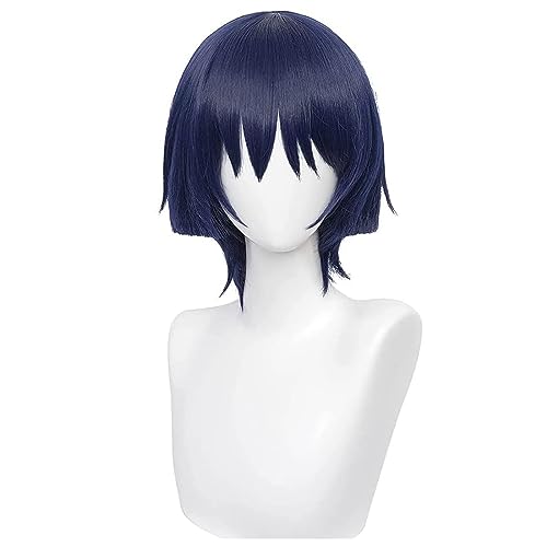 NEZIH Anime Perücke Genshin Impact Cosplay Scaramouche Perücke,Dark Blue Short Perücke,Halloween-Kostüm Perücke,Für Halloween,Kostümparty,Anime-Show,Cosplay-Event Alltagsperücke von NEZIH