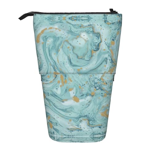 NEZIH Azurite Teal and Foil Gold Oil Marble Pattern Print Pencil Telescopic Case Multifunctional Stationery Storage Bag Box Office Supplies von NEZIH