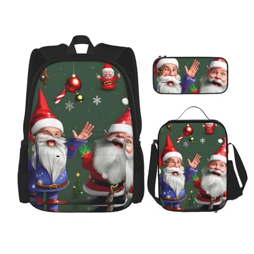 NEZIH Christmas Whimsical Dwarfs Print Lunch Box Pencil Case Backpack Set 3 Pieces Adjustable Straps Durable Lightweight von NEZIH