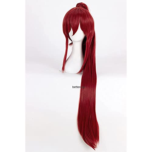 NEZIH Fairy Tail Erza Scarlet Cosplay Perücken 100Cm Langwein Rot Hitzebeständige Synthetische Haarperücke + Perücke Kappe, Dekorative Accessoires Für Damen, Geschenke Für Anime-Fans von NEZIH