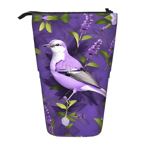 NEZIH Federmäppchen mit Vogelmotiv in violettem Lavendel, Blumendruck, Teleskop-Etui, multifunktionale Schreibwaren-Aufbewahrungstasche, Bürobedarf von NEZIH