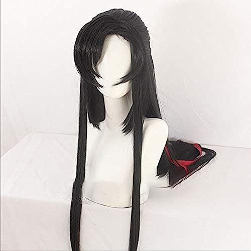 NEZIH Grandmaster of Demonic Cultivation Wei Wuxian Cosplay Hair Wig Factory 110Cm Long, Schwarze Lange Perücke, Mit Perückenkappe, Halloween-Dekorationszubehör, Anime-Geschenk von NEZIH