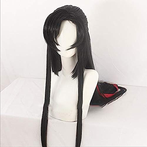 NEZIH Großmeister der dämonischen Kultivierung Wei Wuxian Cosplay-Haarperückenfabrik 110 cm lang, geeignet für Halloween-Party, Nachtleben, Karneval, mit Perückenhut, Dekorationszubehör von NEZIH