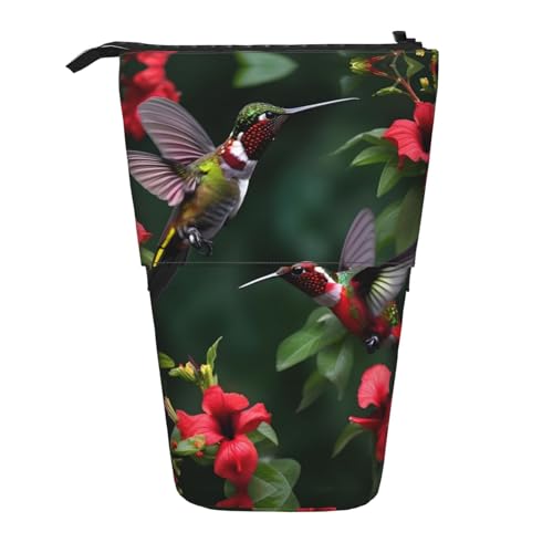 NEZIH Hummingbirds Red Flowers Hibiscus Standing Pencil Case, Stationery Pen Case, Teleskop Pencil Case, Pop Up Pencil Pouch von NEZIH