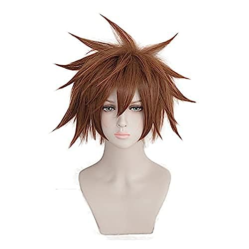 NEZIH Kingdom Hearts III Sora Braune Kurze Perücke Cosplay Kostüm Herren Hitzebeständig Kunsthaar Party Cosplay Perücken, Mit Perückenkappe, Dekorative Accessoires, Anime-Fan-Geschenk von NEZIH