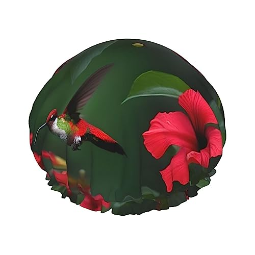 NEZIH Kolibri-Duschhaube, rote Blume, Hibiskus, leicht, weich, umweltfreundlich, für Damen von NEZIH