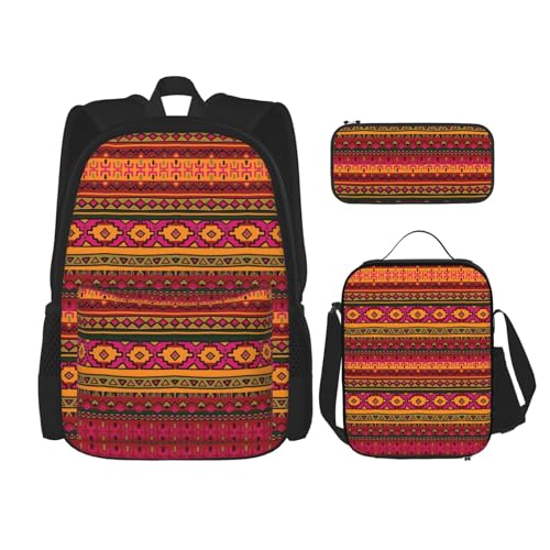 NEZIH Mexikanische Folk-Kunst-Boho-Druck-Rucksack-Set, Schultasche mit Lunchtasche, Federmäppchen, Kombination, Schultaschen-Set von NEZIH