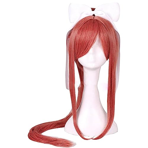 NEZIH Monika Cosplay. Ddlc. Cosplay Langer Coral Cosplay Perücke Mit Langen Pferdeschwanz Anime Cosplay Perücken Wärmebeständige Synthetische Perücken Halloween, Dekorative Accessoires von NEZIH