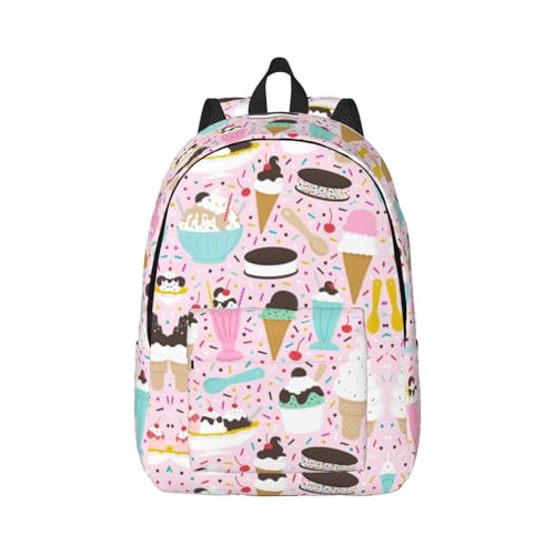 NEZIH Niedlicher Eiscreme-Druck-Leinwand-Rucksack beiläufige Reisetasche Lässiger Rucksack Stoff Reißverschluss Rucksack, Schwarz , M von NEZIH