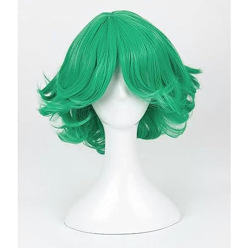 NEZIH ONE PUNCH-MAN Tatsumaki Perücke, Hitzebeständiges Kunsthaar, Cosplay-Kostüm-Perücken + Perückenkappe, Lockiges Grünes Haar, Geeignet Für Halloween-Party, Karneval, Dekorationsgeschenk von NEZIH