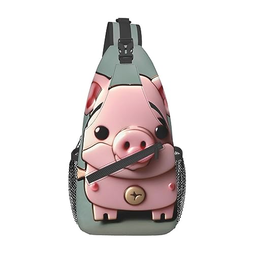 NEZIH Pizza Food Crossbody Sling Rucksack Sling Bag Reise Wandern Brusttasche Daypack Für Frauen Männer, Rosa, Schwein, Einheitsgröße, Cross Chest Bag Diagonal von NEZIH