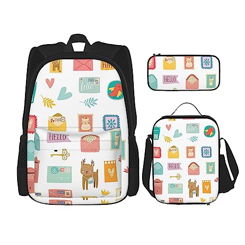 NEZIH Postal Stationery Print Durable Lightweight Large Bookbag Adjustable Straps Backpack with Lunch Box And Pencil Case, von NEZIH