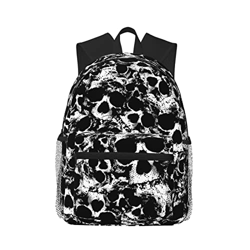 NEZIH Rosa Teekannen-Druck, trendig, leicht, College-Tasche, lässiger Tagesrucksack, Schulrucksack oder Herren, Damen, Teenager, Schwarzer und weißer Totenkopf, One size von NEZIH