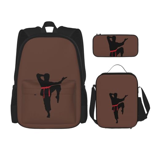 NEZIH Rucksack mit Karate-Aufdruck für Herren, Schultasche mit Lunch-Tasche, Federmäppchen, Kombination, Schultaschen-Set von NEZIH