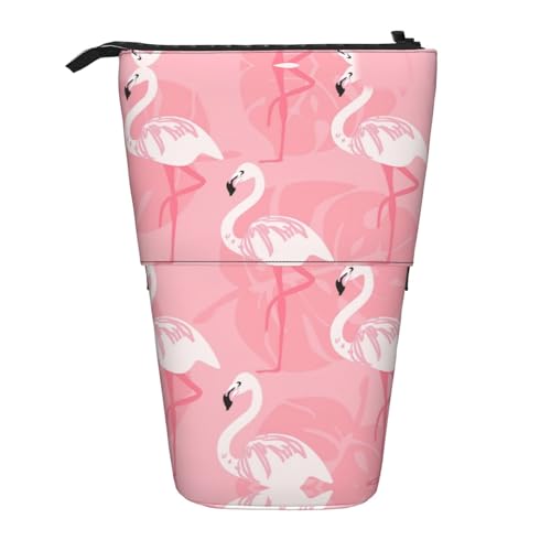 NEZIH Summer Flamingo Palm Leaves Standing Pencil Case, Stationery Pen Case, Teleskop Pencil Case, Pop Up Pencil Pouch von NEZIH