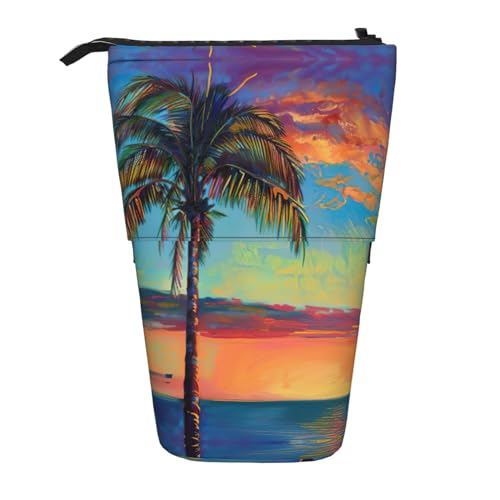 NEZIH Sunset Palm Print Bleistift Teleskop Fall Multifunktionale Schreibwaren Aufbewahrungstasche Box Bürobedarf von NEZIH