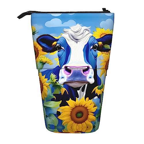 NEZIH Teleskop-Halter für Schreibwaren, Kuh mit Sonnenblumen, Blau von NEZIH