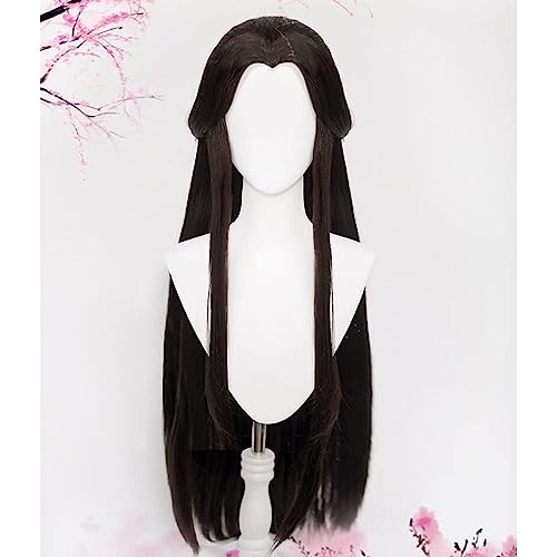 NEZIH Tian Guan Ci Fu Xie Lian Schwarz Braun Gerade Lange Cosplay Kunsthaar Halloween Karneval Party + Kostenlose Perückenkappe + Stirnband Cosplay Anime Perücke Coser, Dekoratives Zubehör von NEZIH