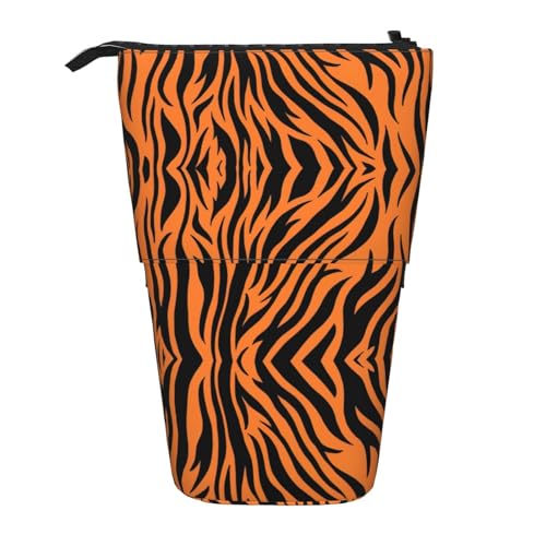 NEZIH Tiger Stripes Orange Muster Stehend Bleistift Fall Schreibwaren Stift Fall Teleskop Bleistift Fall Pop Up Bleistift Tasche von NEZIH