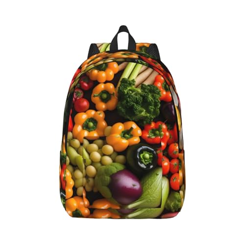 NEZIH Vielzahl von frischem Gemüse Obst Druck Leinwand Rucksack Outdoor Stil Reisetasche Casual Rucksack Stoff Reißverschluss Rucksack, Schwarz , S von NEZIH