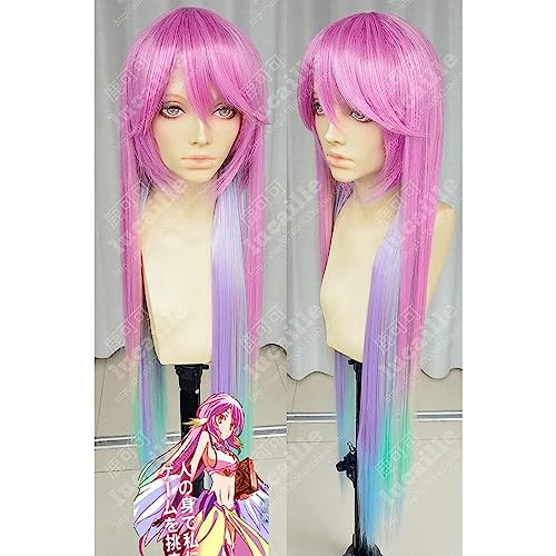 NEZIH Wig Anime Cosplay Anime No Game No Life Jibril Cosplay Perücke Langer Regenbogen Farbverlauf Hitzebeständige Kunsthaarperücken + Perückenkappe, Dekorative Accessoires, Anime-Geschenk von NEZIH