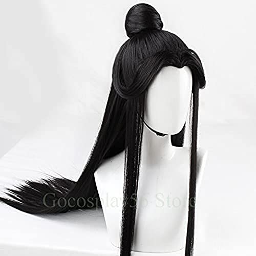 NEZIH Wig Anime Cosplay Anime Tian Guan Ci Fu Cosplay Xie Lian Wig Removable Bun Heaven Official's Blessing Chinese Ancient Black Long Straight Hair, Dekorative Accessoires, Mit Perückenkappe von NEZIH