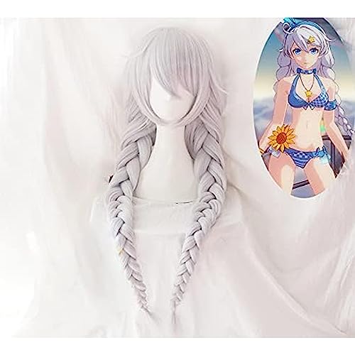 NEZIH Wig Anime Cosplay Honkai Impact 3 Cosplay Wig Kiana Kaslana Braids Ponytails Silver Long Facial Hair, Mit Perückenkappe, Dekorative Accessoires, Anime-Geschenk von NEZIH