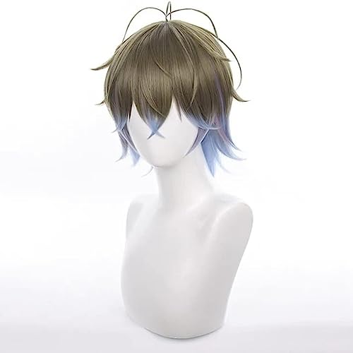 NEZIH Wig Anime Cosplay Vtuber IKE Eveland Cosplay-Perücke, NIJISANJI Luxiem, Kurze, Lockige, Grau-Blaue Haare, Halloween-Perücke Mit Perückenkappe, Geeignet Für Halloween-Party, Nachtleben von NEZIH