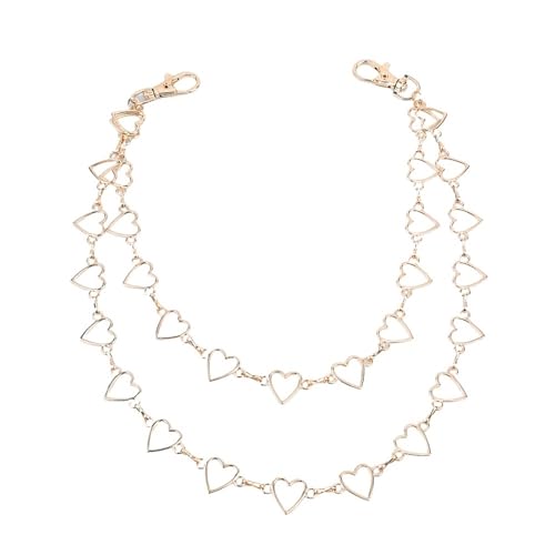Hosenkette Hosenkette Klassischer Taillengürtel mit Liebesherz und Hohlgürtel for Damen, modischer feiner Gürtel(Golden Double layer) von NFEKLFI