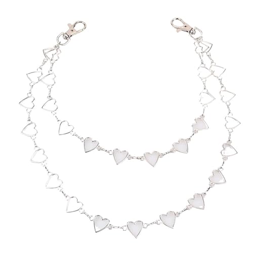 Hosenkette Hosenkette Klassischer Taillengürtel mit Liebesherz und Hohlgürtel for Damen, modischer feiner Gürtel(Sliver Double layer) von NFEKLFI