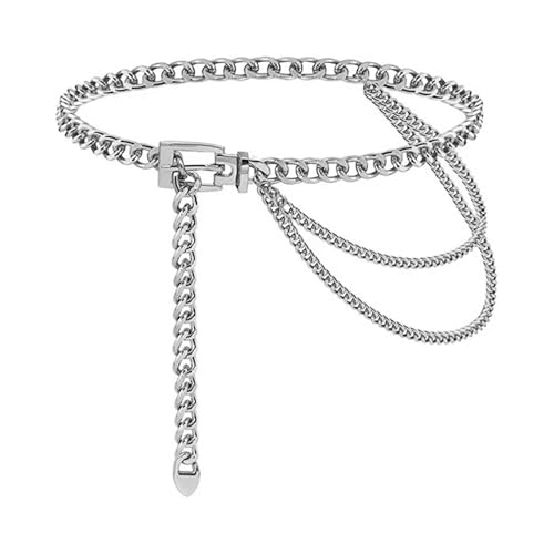 Hosenkette Hosenkette Mehrschichtige Metallgürtel for Frauen Lange Quaste Taillenkleid Gürtel Jeans Bund Körper(Tassel silver) von NFEKLFI